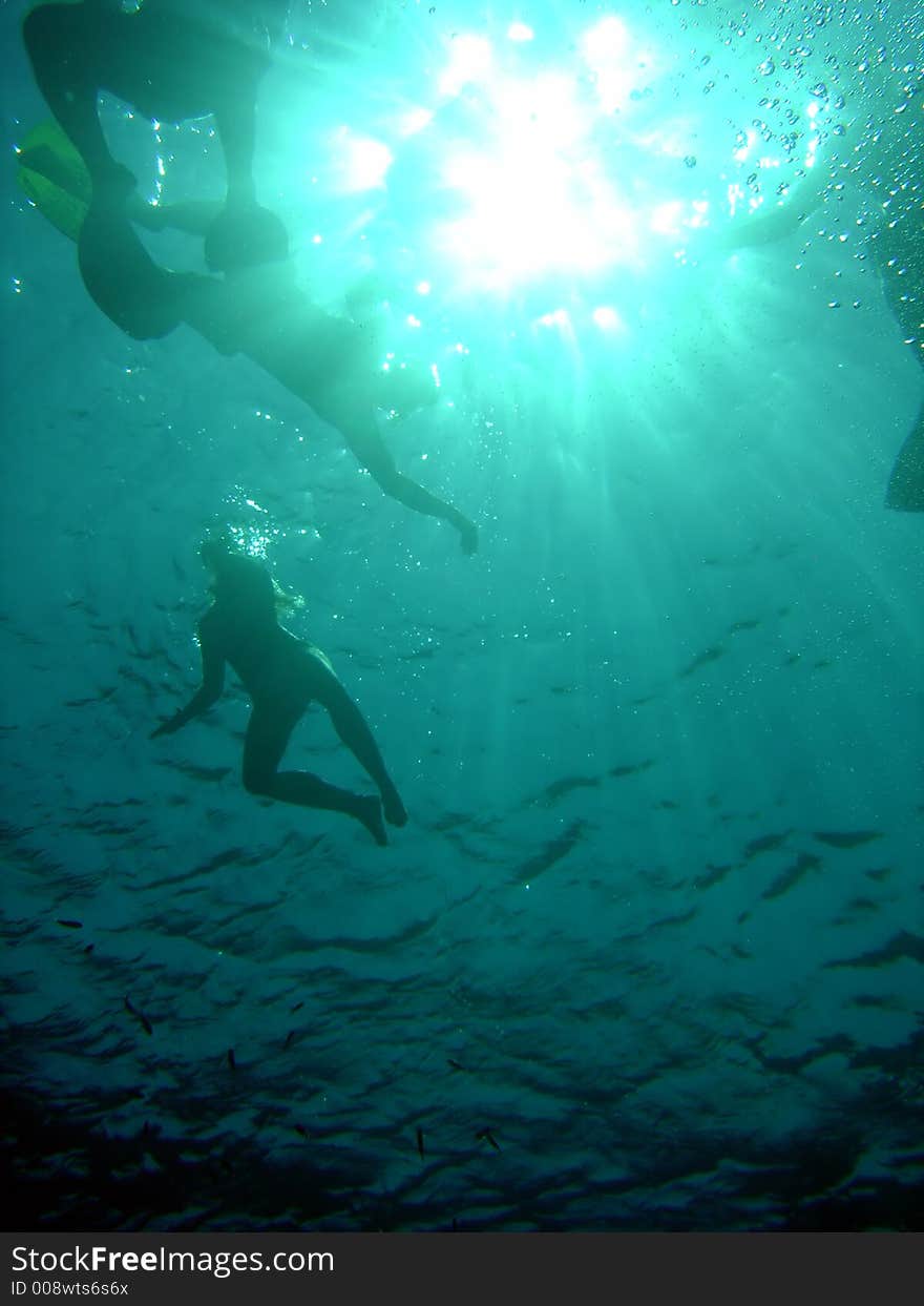 People swimming and snorkelling in the Red Sea. People swimming and snorkelling in the Red Sea