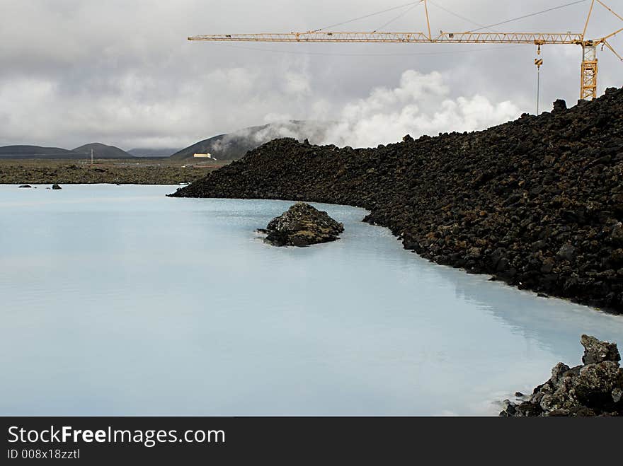 Constructing the Blue Lagoon, a geothermal bath resort in Iceland. Constructing the Blue Lagoon, a geothermal bath resort in Iceland.