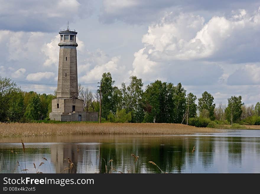 A lighthouse at a bank