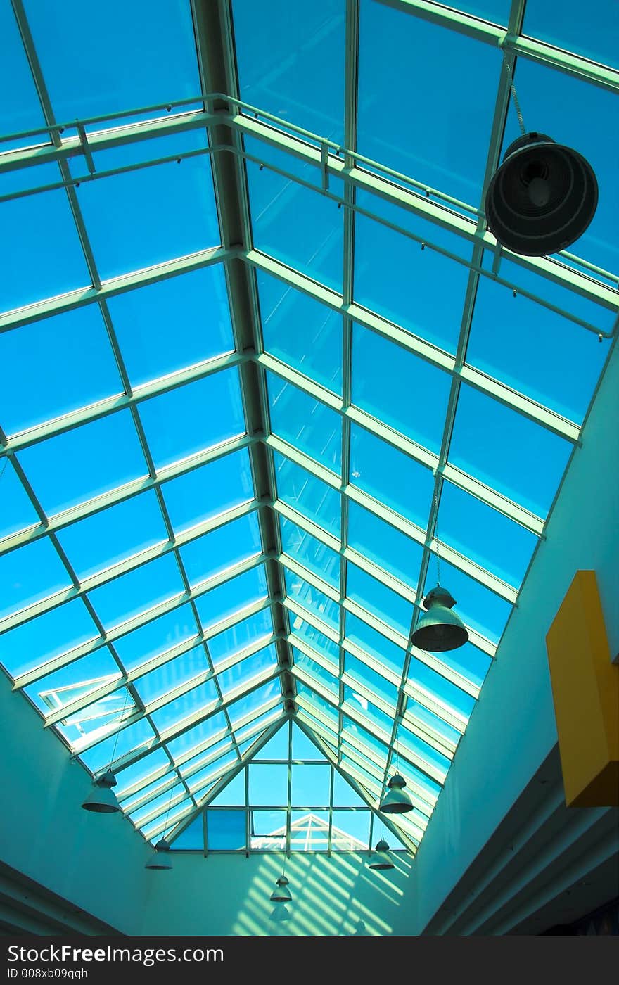 Futuristic complex ceiling with lamps