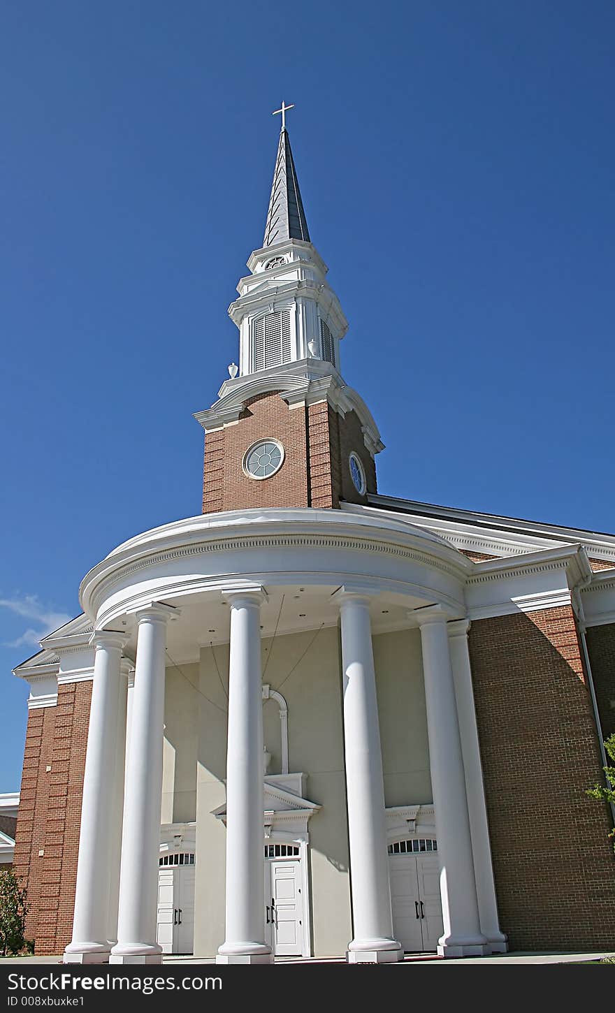 A Modern church with columns and steeple. A Modern church with columns and steeple