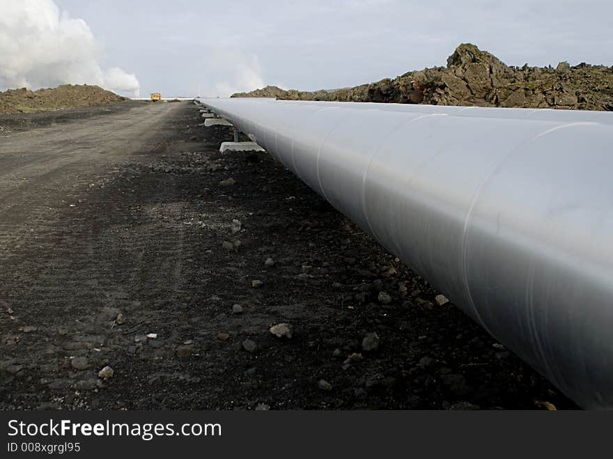 Pipes from heating plant in lava field in Iceland. Pipes from heating plant in lava field in Iceland.