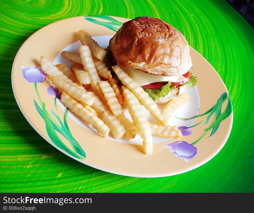 Burger and chips