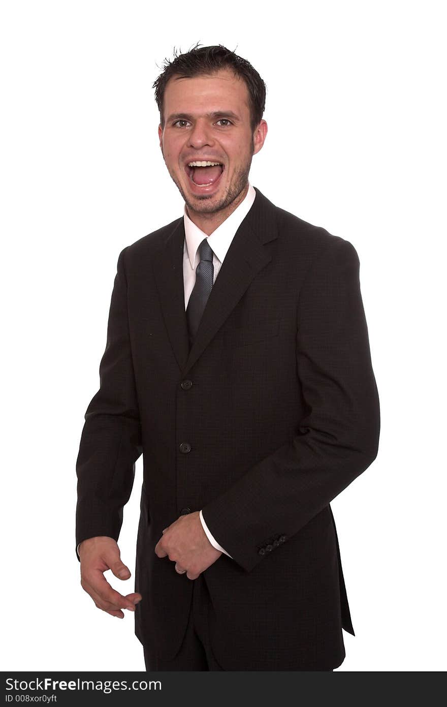 Young businessman laughing on white, isolated. Young businessman laughing on white, isolated