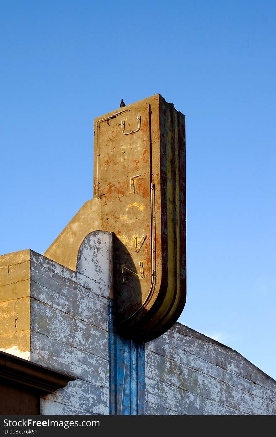An old vintage theatre in small desert town, in ruins