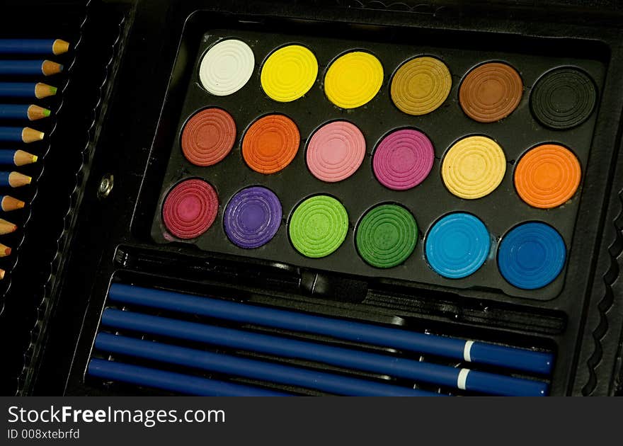 An abstract look at a watercolor kit. An abstract look at a watercolor kit