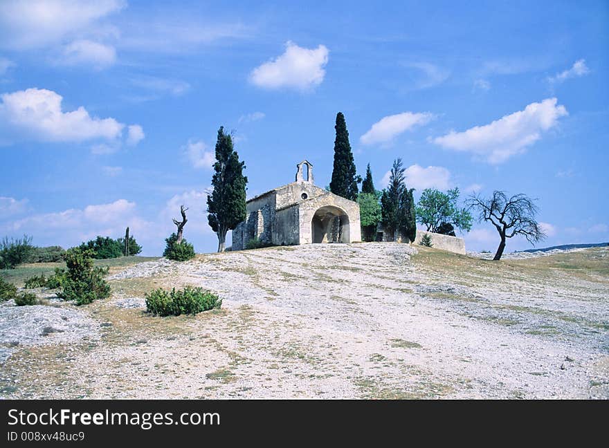 Landscape in provence, France, with an antique disused chapel. Landscape in provence, France, with an antique disused chapel