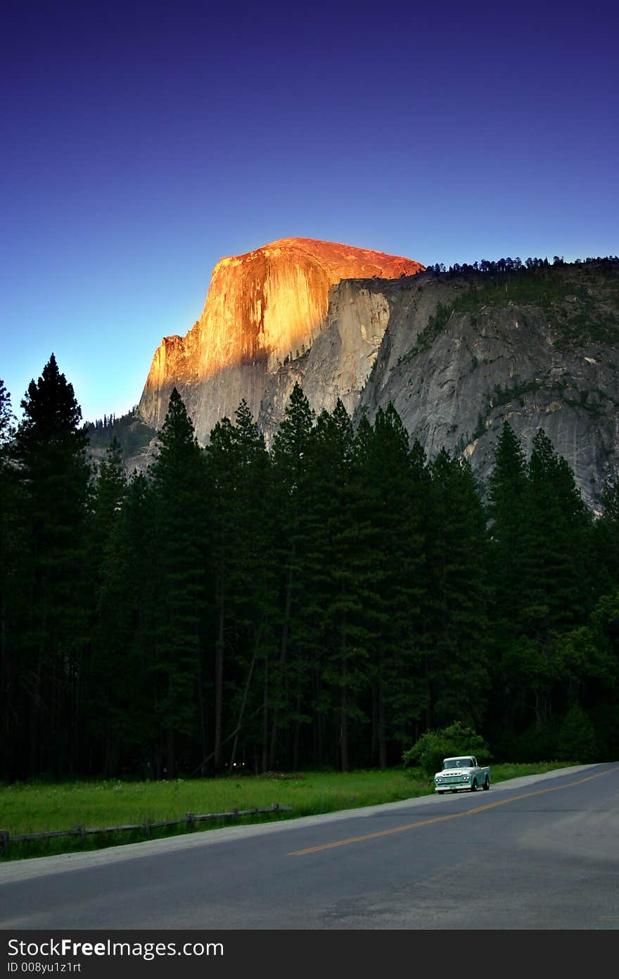 Half Dome is a granite dome at the eastern end of Yosemite Valley, possibly the Valley's most familiar sight. The granite crest rises more than 4,737 feet (1,440 m) above the Valley floor. Half Dome is a granite dome at the eastern end of Yosemite Valley, possibly the Valley's most familiar sight. The granite crest rises more than 4,737 feet (1,440 m) above the Valley floor