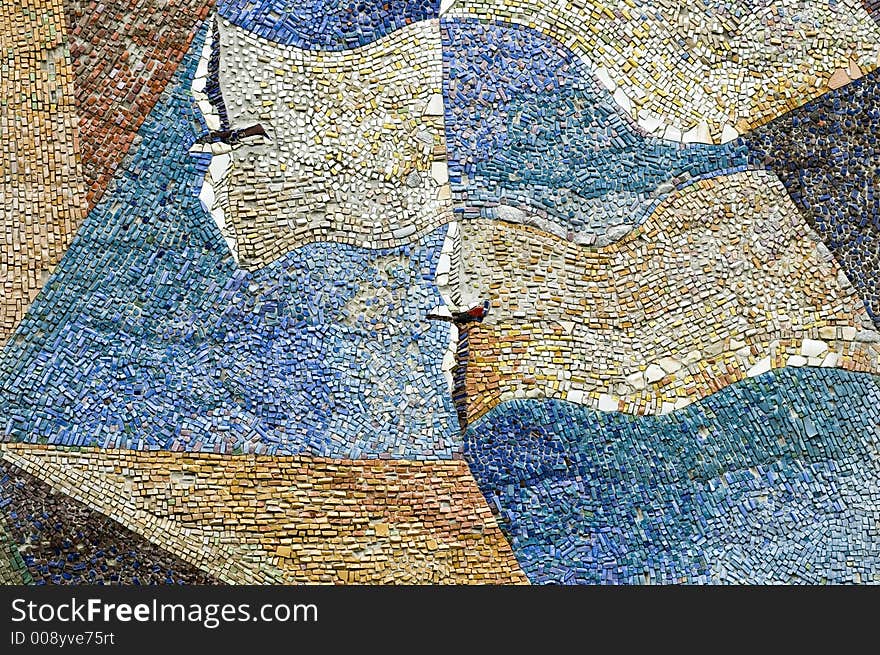 Mosaic representing seagull on the sea