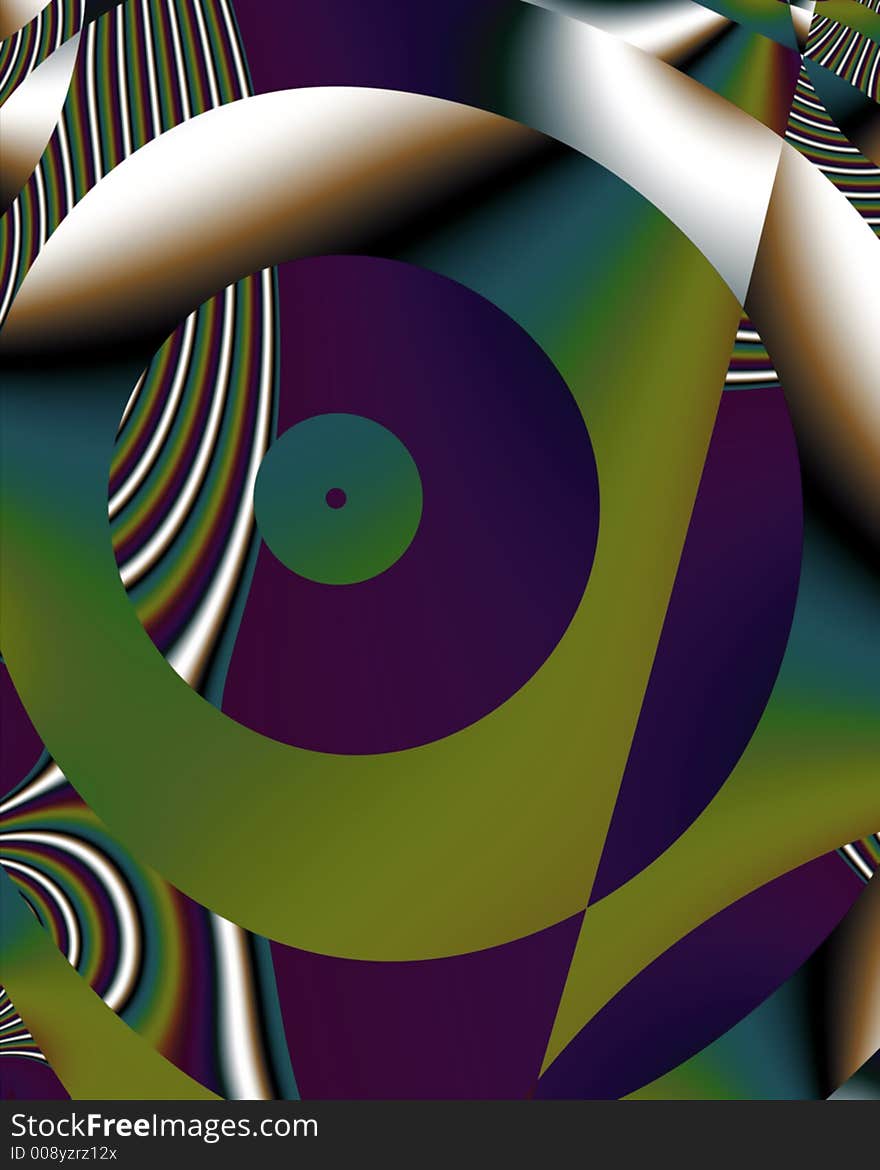 Abstract fractal image of layered discs with striped curves