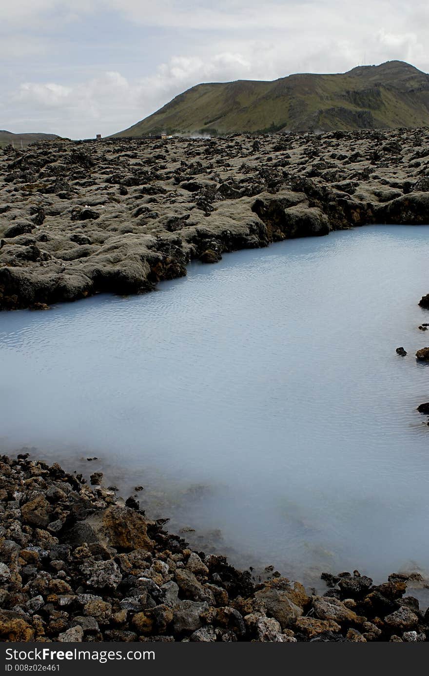 Outside the Blue Lagoon, a geothermal bath resort in Iceland.