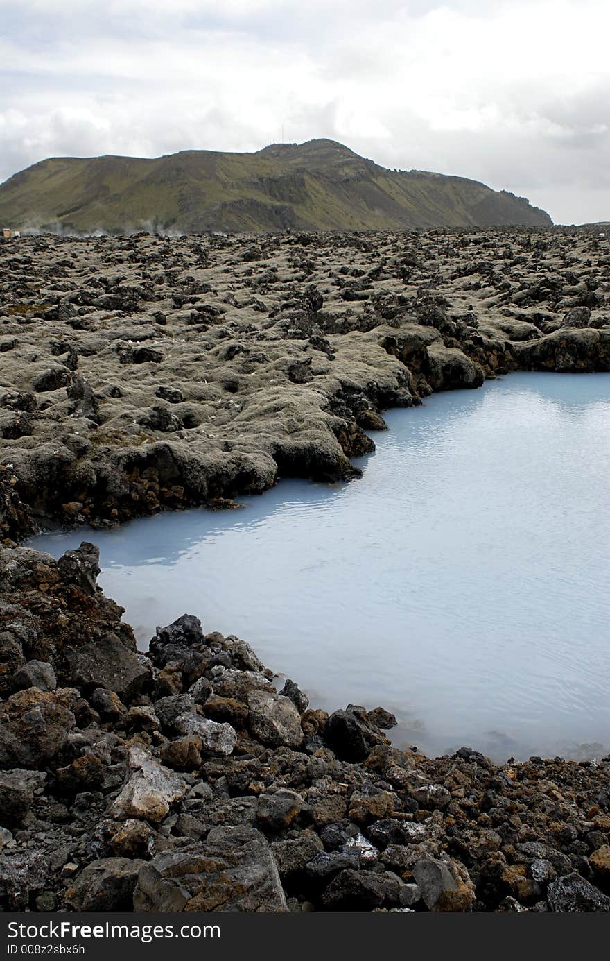 Outside the Blue Lagoon, a geothermal bath resort in Iceland.