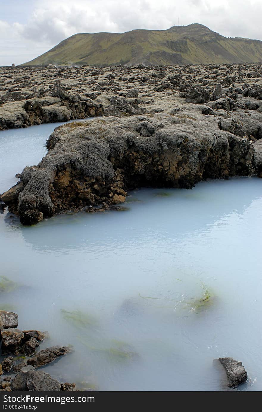 Outside the Blue Lagoon, a geothermal bath resort in Iceland.