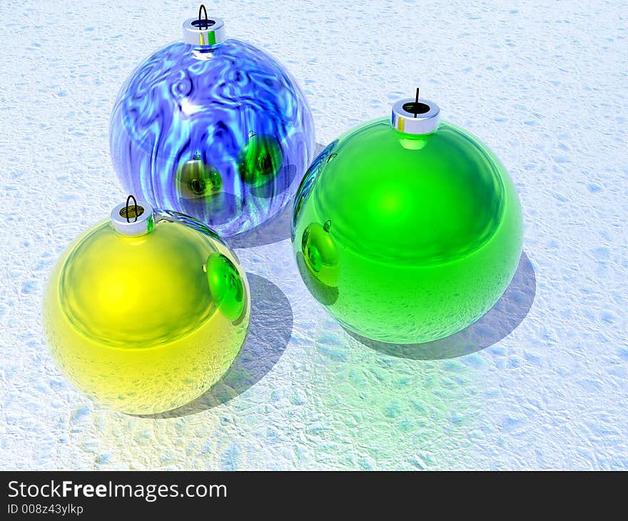 Three xmas balls - 3d scene. Three xmas balls - 3d scene