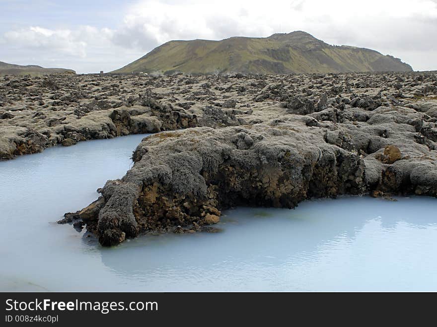 Outside the Blue Lagoon, a geothermal bath resort in Iceland.