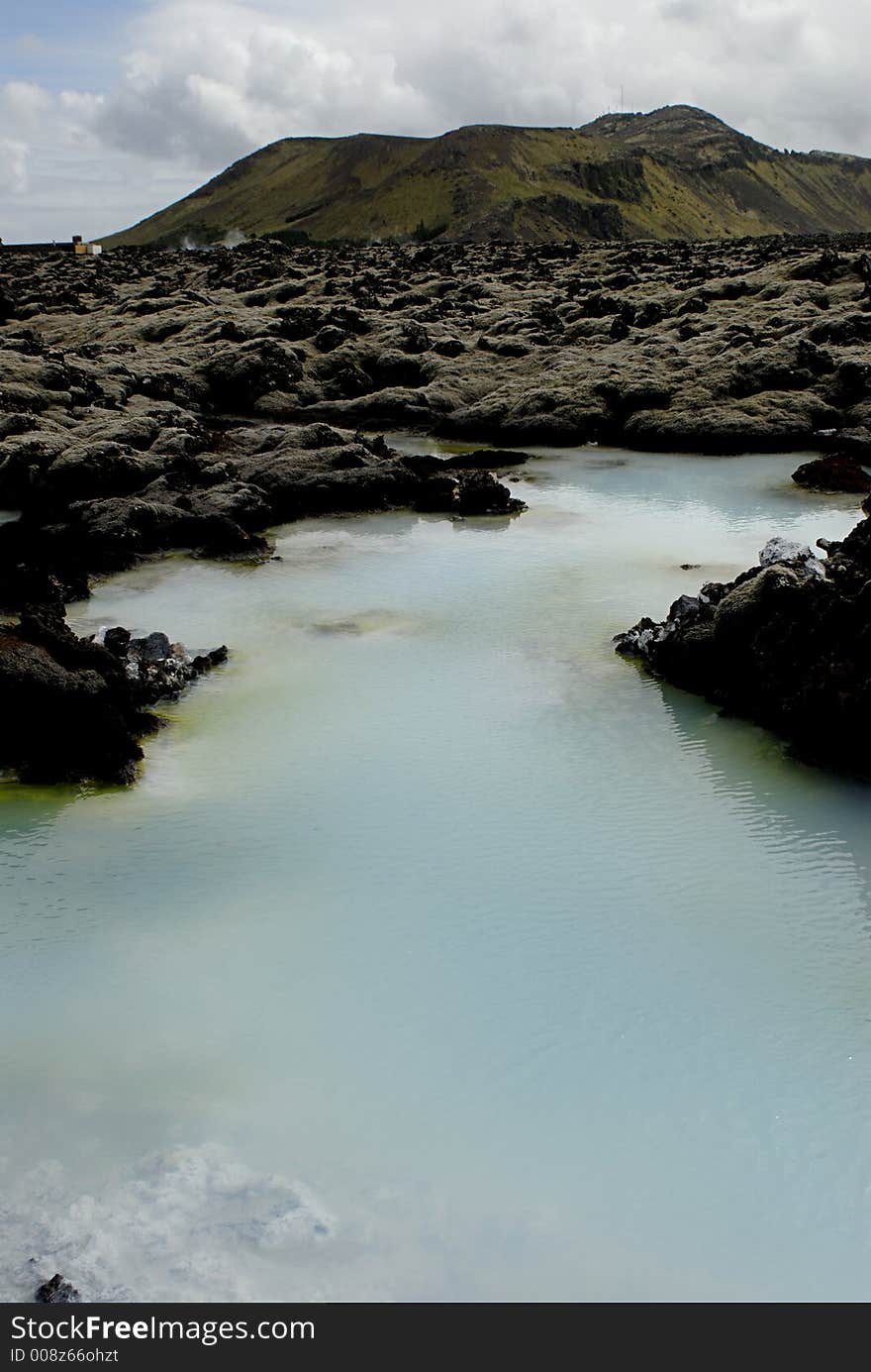 Outside the Blue Lagoon, a geothermal bath resort in Iceland.