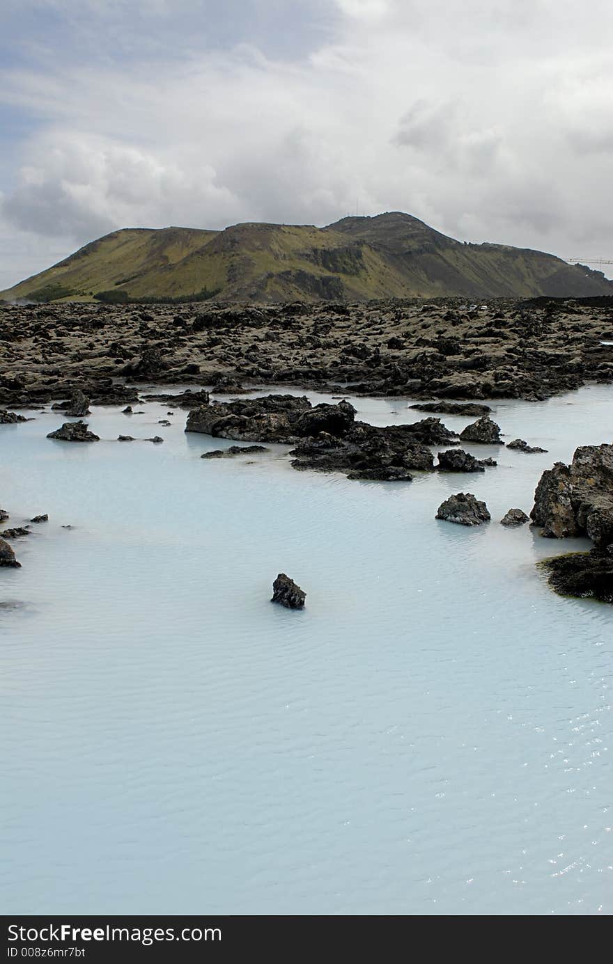 Outside the Blue Lagoon, a geothermal bath resort in Iceland.