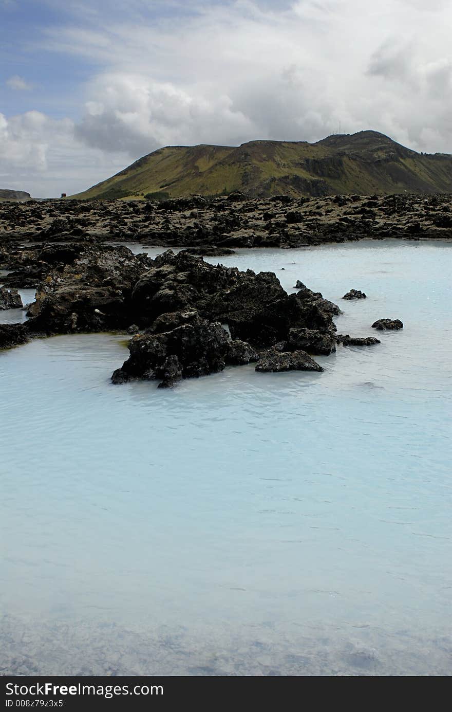 Outside the Blue Lagoon, a geothermal bath resort in Iceland.