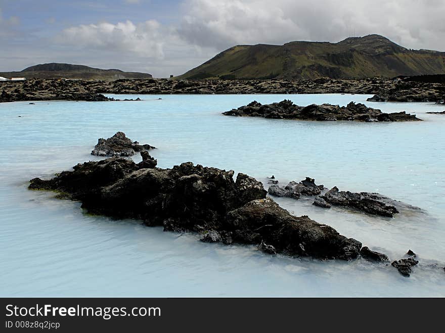 Outside the Blue Lagoon, a geothermal bath resort in Iceland.