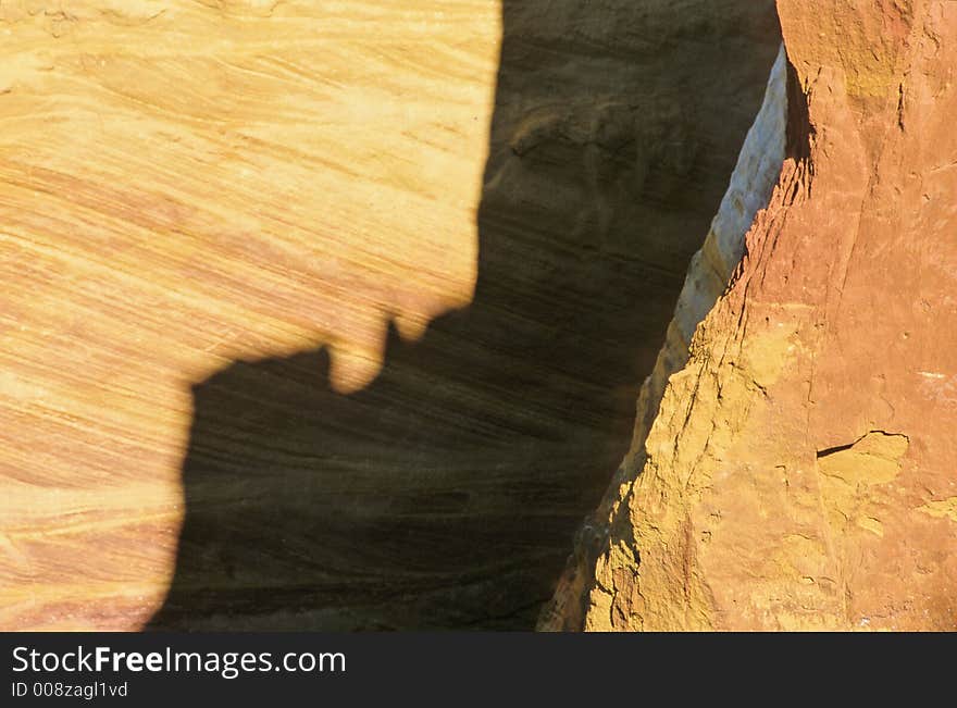 Detail of ochre clay cliffs of Roussillon in Provence, France