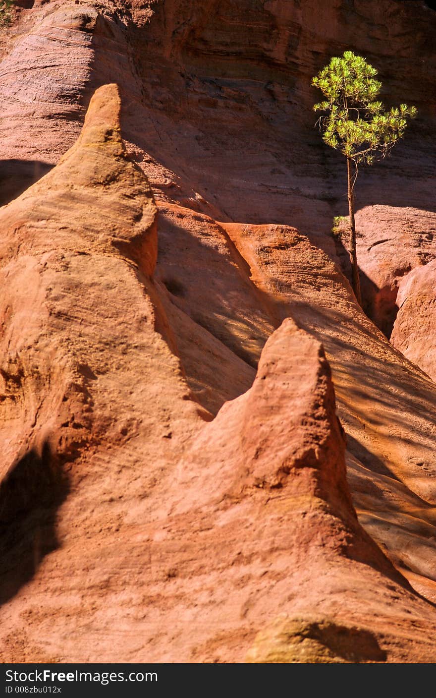 View of ochre clay cliffs of Roussillon in Provence, France