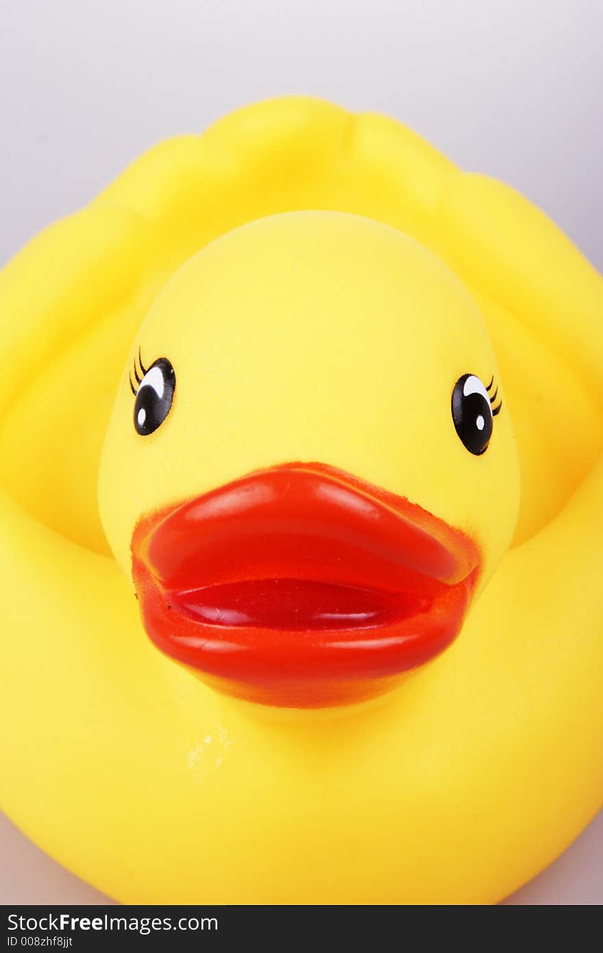 Yellowish rubber duck close up.