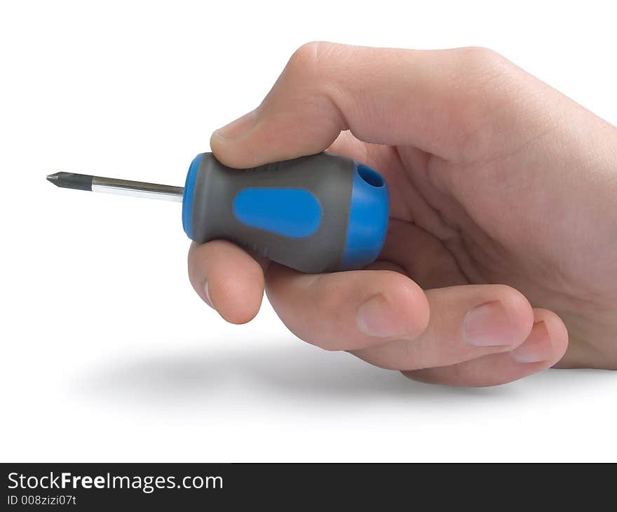 Hand with screwdriver on white background (isolated)