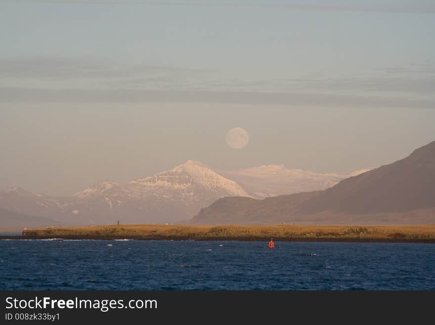 A beautiful mountain and moon view