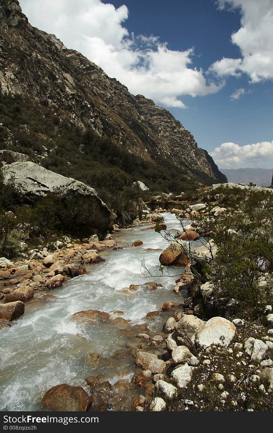 Clean mountain river in the Cordilleras,Peru