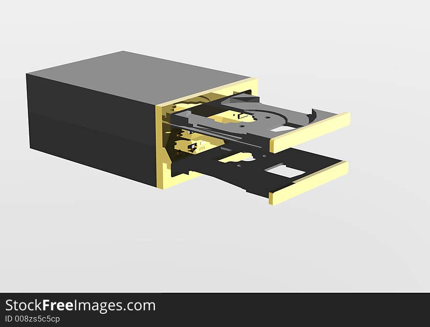 A cd/dvd rom drive open. A cd/dvd rom drive open