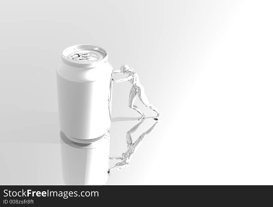 Platinum render on female figure pushing can. Platinum render on female figure pushing can