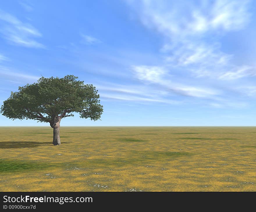 Alone tree - 3d landscape scene. Alone tree - 3d landscape scene