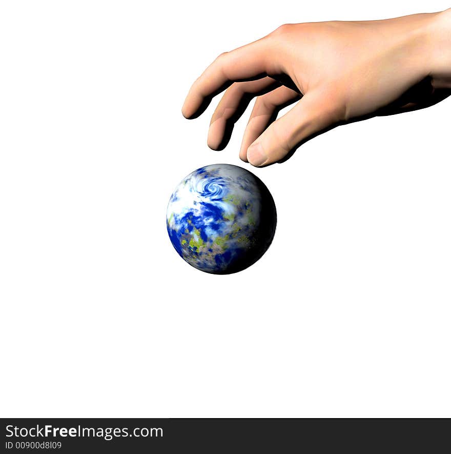 Hand and planet - 3d scene. Hand and planet - 3d scene