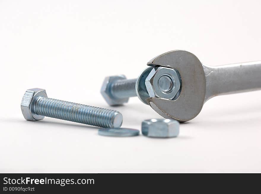 Spanner with galvanised nuts and bolts. Spanner with galvanised nuts and bolts