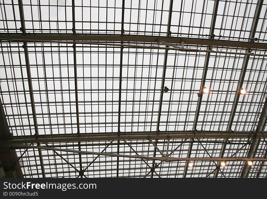 Glass wire roof with lamps. Glass wire roof with lamps