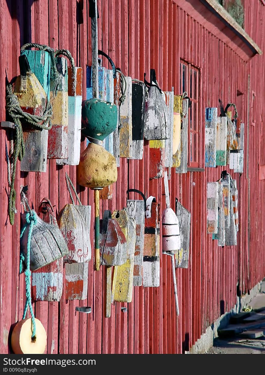 Motif Number One's wall covered with buoys of all shapes and sizes. Motif Number One's wall covered with buoys of all shapes and sizes.