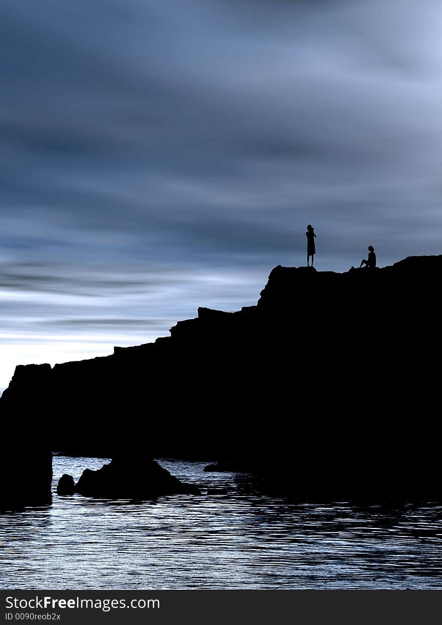 Picture of a beautiful beach with people silhouets. Picture of a beautiful beach with people silhouets