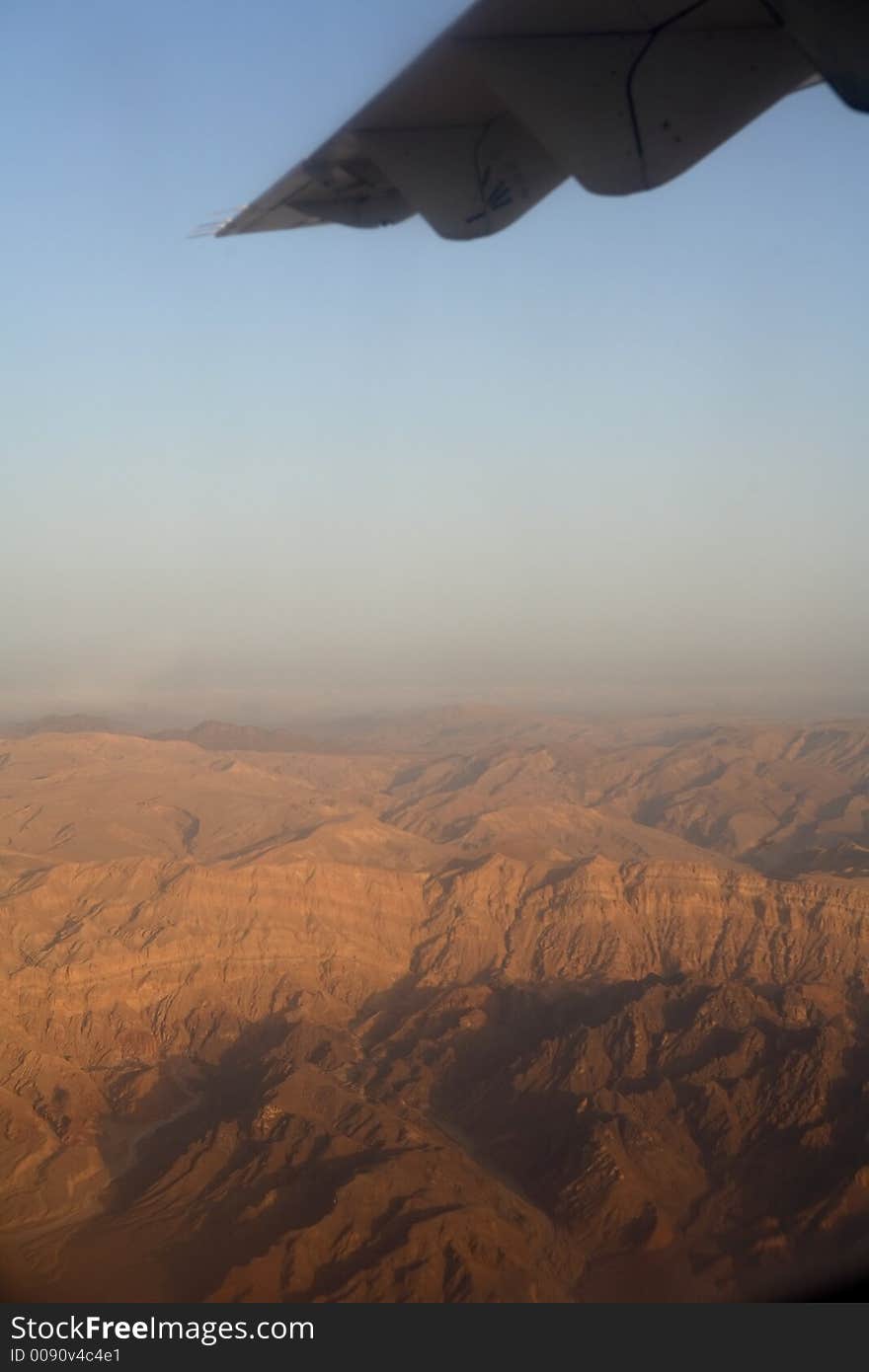 Israeli southern desert from airplane, late in the afternoon. Israeli southern desert from airplane, late in the afternoon