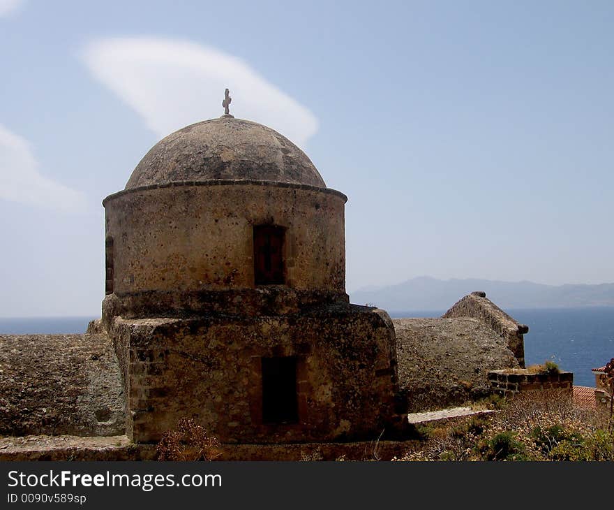 Bell tower of a church in Monemvasia, Greece. Bell tower of a church in Monemvasia, Greece.