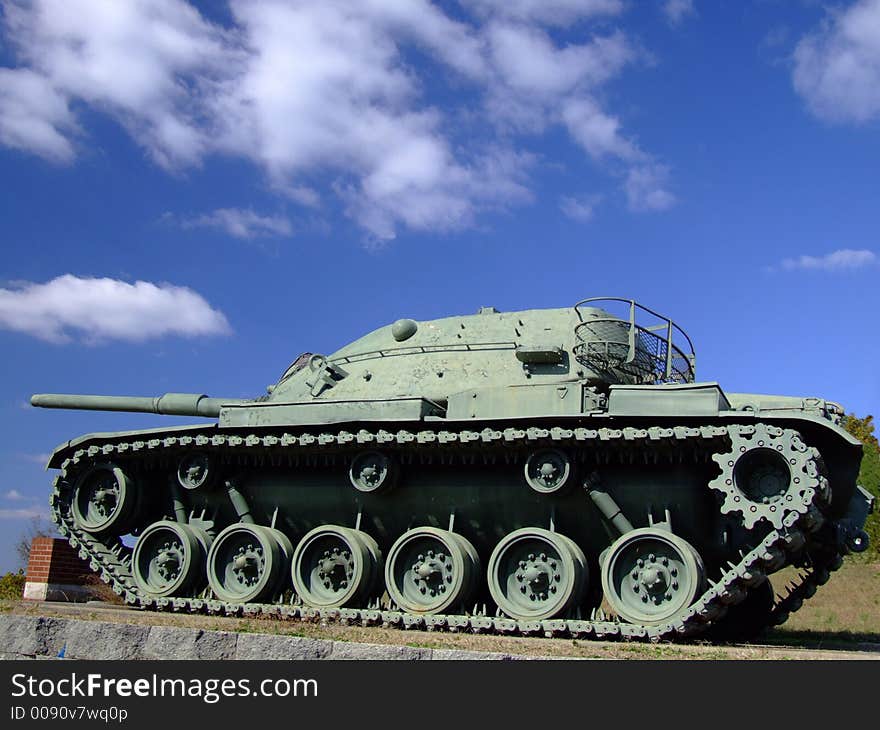 World War II tank against blue sky. World War II tank against blue sky