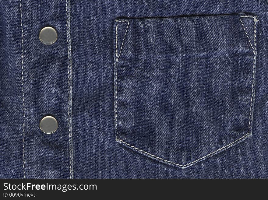 High-resolution jeans material background, front jacket's details. High-resolution jeans material background, front jacket's details