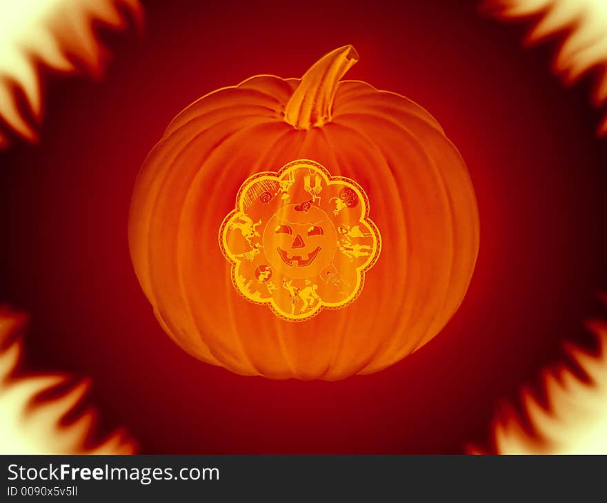 Halloween pumpkin with fire around