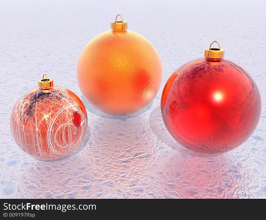 Three xmas balls - 3d scene. Three xmas balls - 3d scene