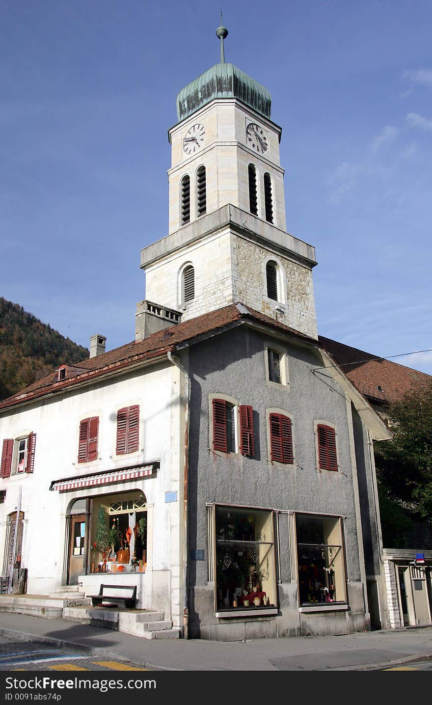 Old Clock Tower in Swiss Village. Old Clock Tower in Swiss Village