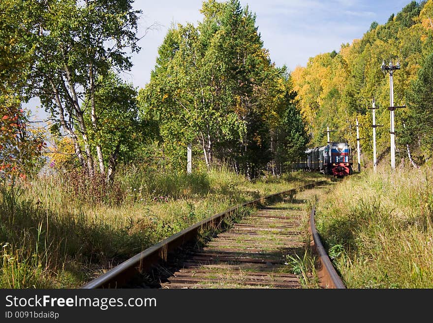 Landscape with train on the railway. Landscape with train on the railway