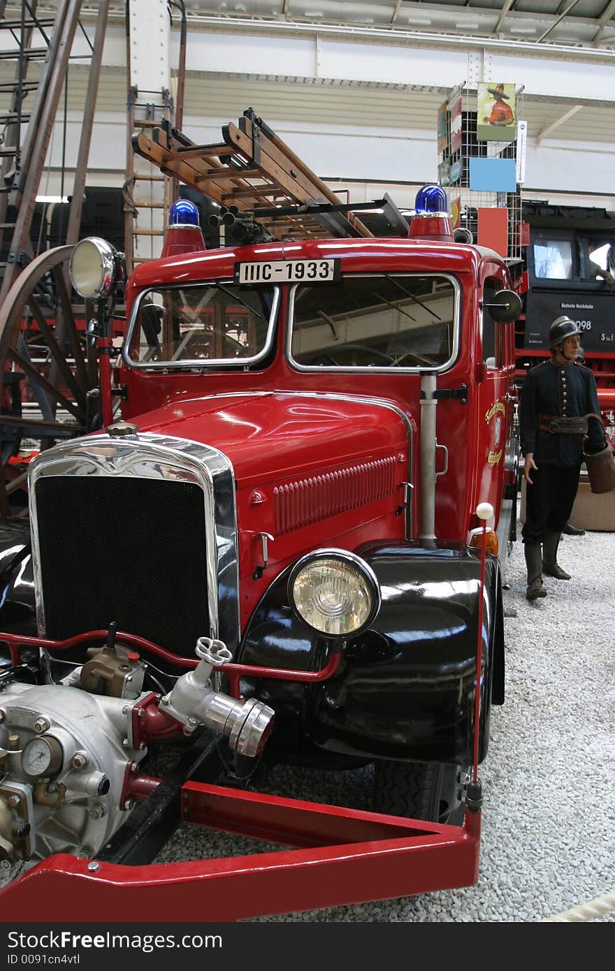 Vintage fire truck in a technical museum. Vintage fire truck in a technical museum