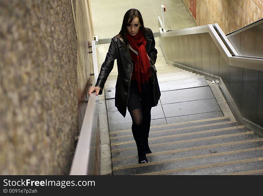 Night shot of a girl walking home