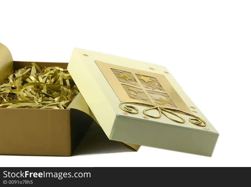 Decorated gift box over a white background