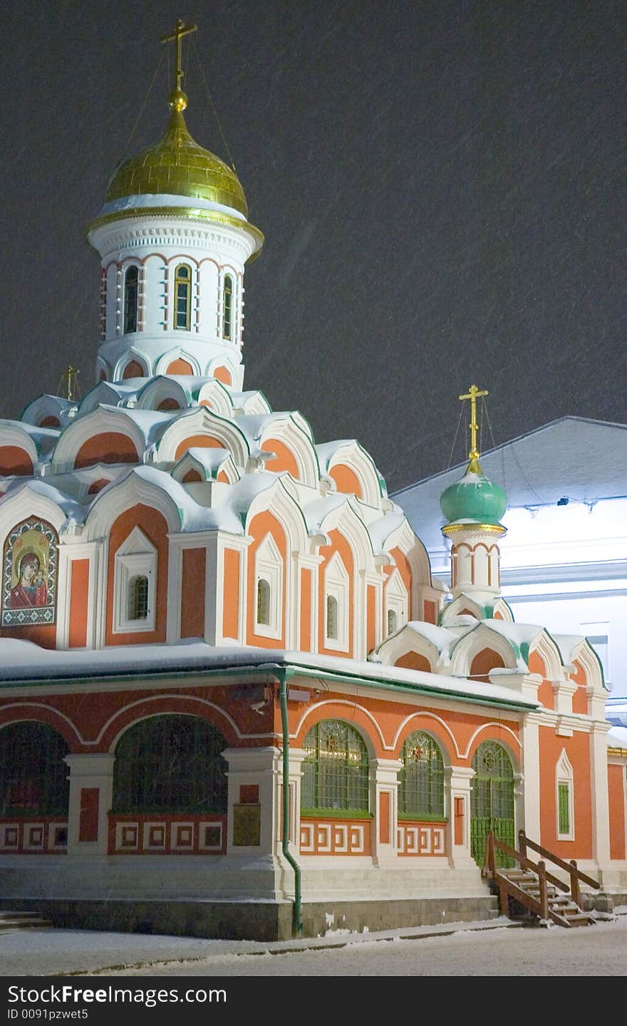 Kazanskaya church. Moscow, Kremlin and hard snowfall