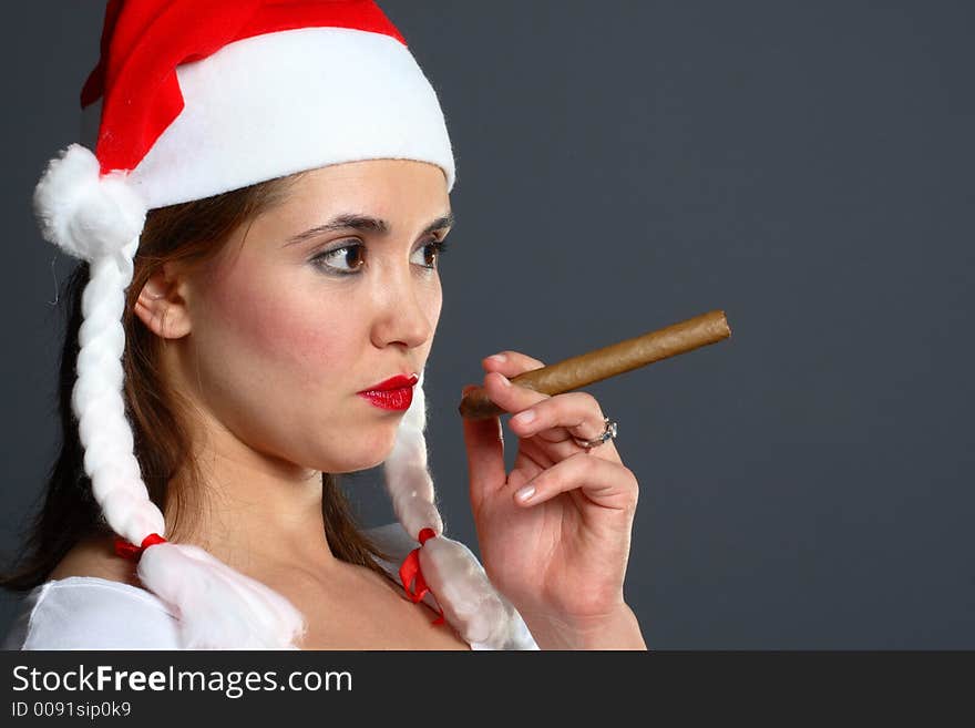 Santa girl smoking